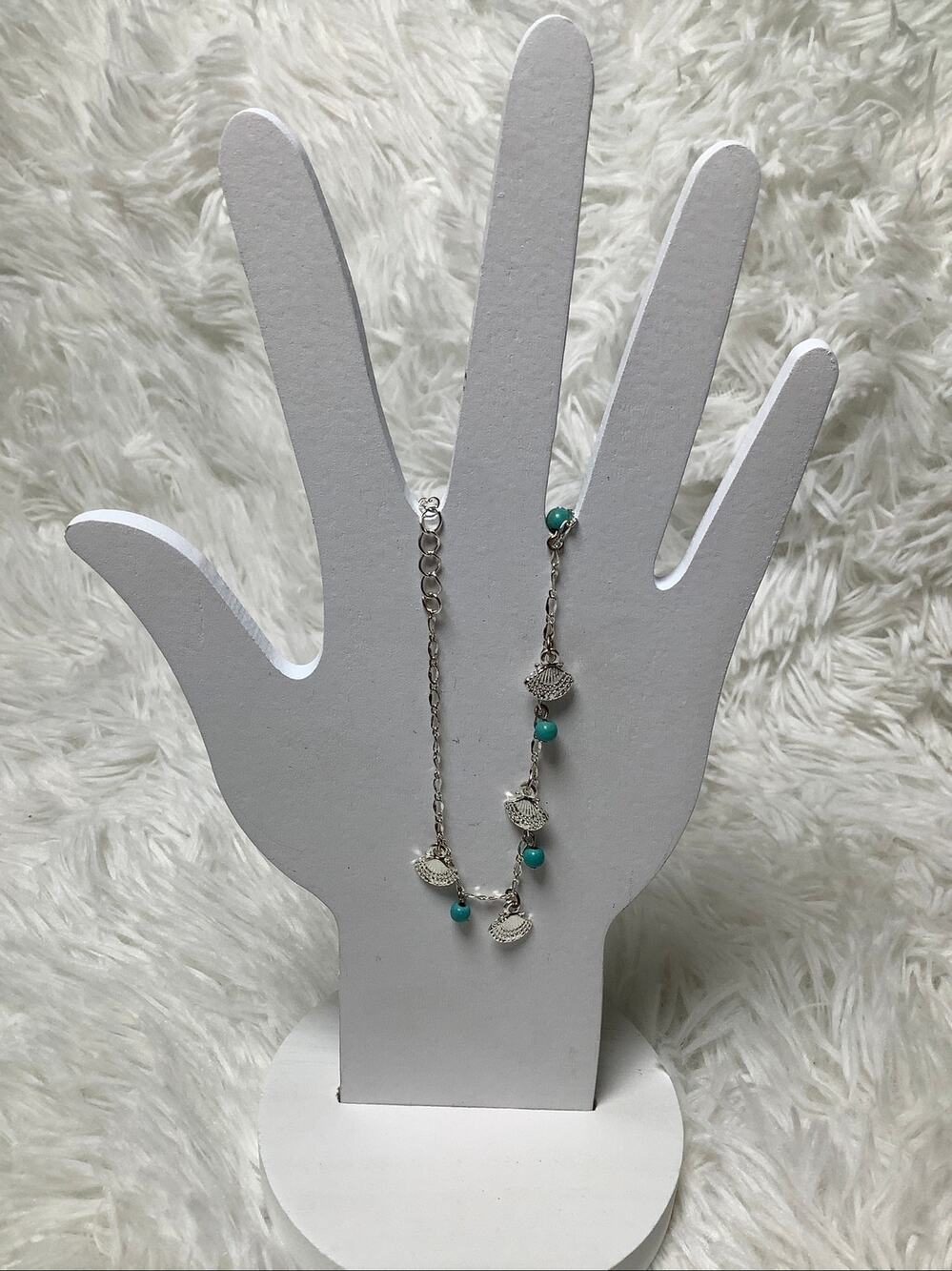 Icing Silver Tone Seashell Turquoise Bead Charm Chain Anklet Boho Coastal A5-33